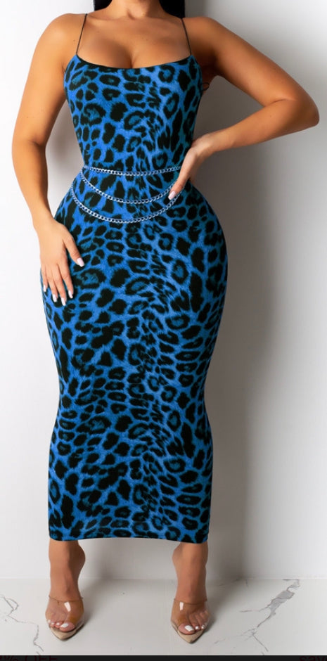 Leopard Print Blue Midi Dress All Nighters Apparel Leopard Print Blue Midi Dress All Nighters Apparel