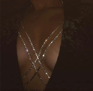 Crisscrossed Rhinestone Chain Bra