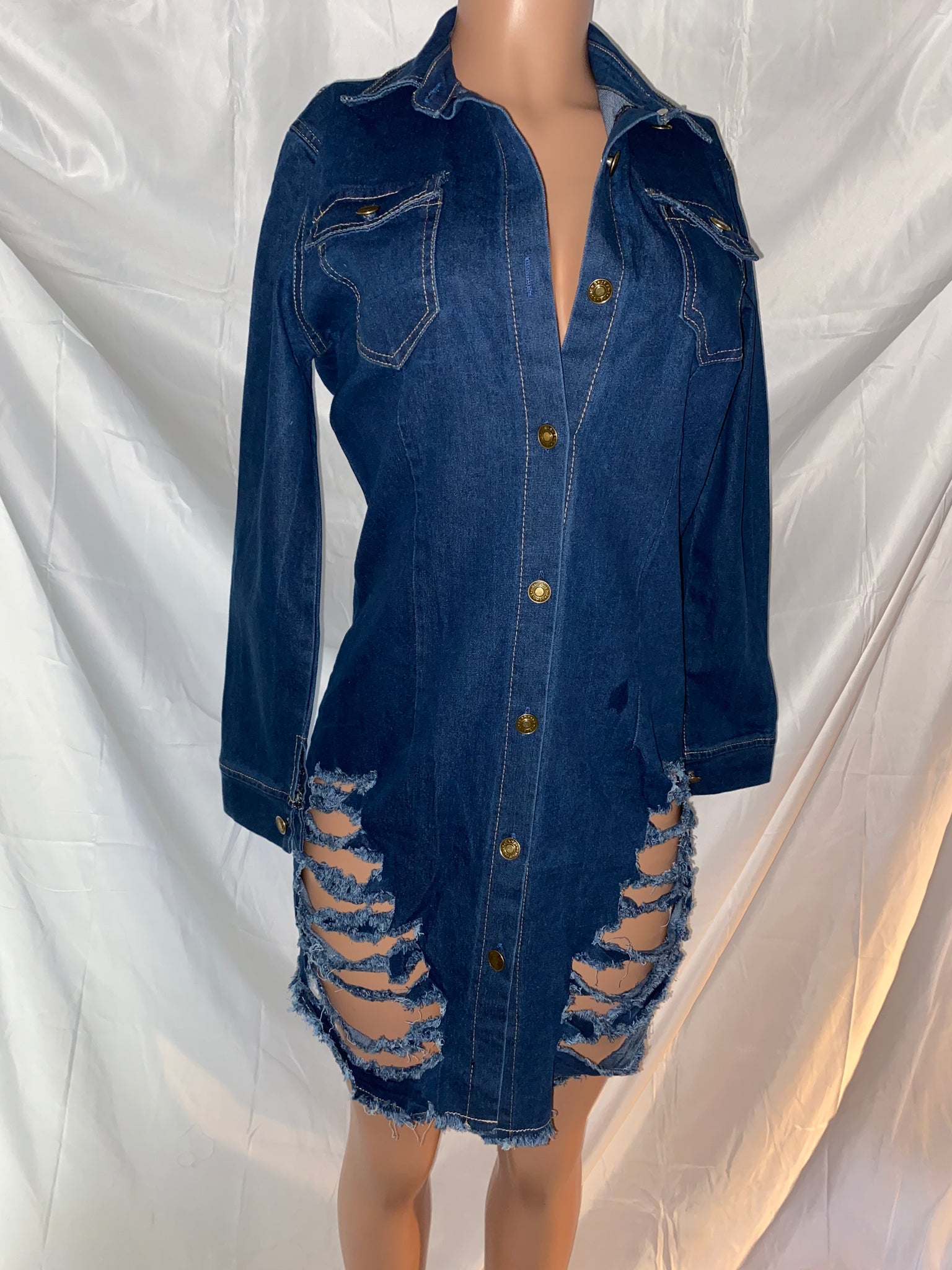 Ripped Denim Dress – All Nighters Apparel