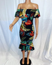 Load image into Gallery viewer, Women’s Off the Shoulder Tropical Midi Dress
