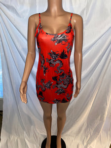 Dragon Print Mini Red Dress