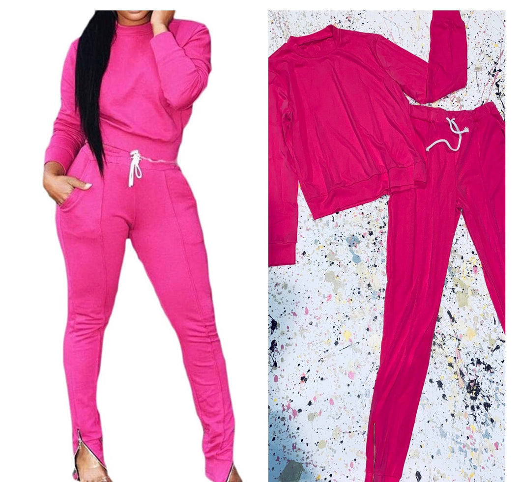 Women’s Hot Pink Two Piece Jogging Suit