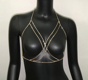 Crisscrossed Rhinestone Chain Bra