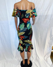 Load image into Gallery viewer, Women’s Off the Shoulder Tropical Midi Dress
