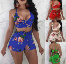 Load image into Gallery viewer, Two Piece Bathing Suit Crop Top with High Waisted Shorts
